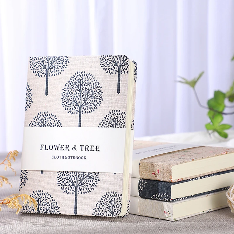 A6/B6 Cloth Cover Notebook Vintage Tree Floral Pattern Thick Ivory Paper Lined & Blank Inner Pages Travel Pocket Writing Journal