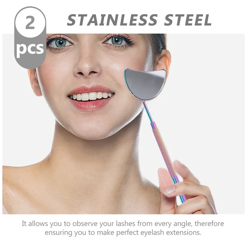 2개입 스테인리스 스틸 속눈썹 거울 컴팩트 문 디자인 속눈썹 검사 도구 전문가용 살롱 연장 키트 액세서리