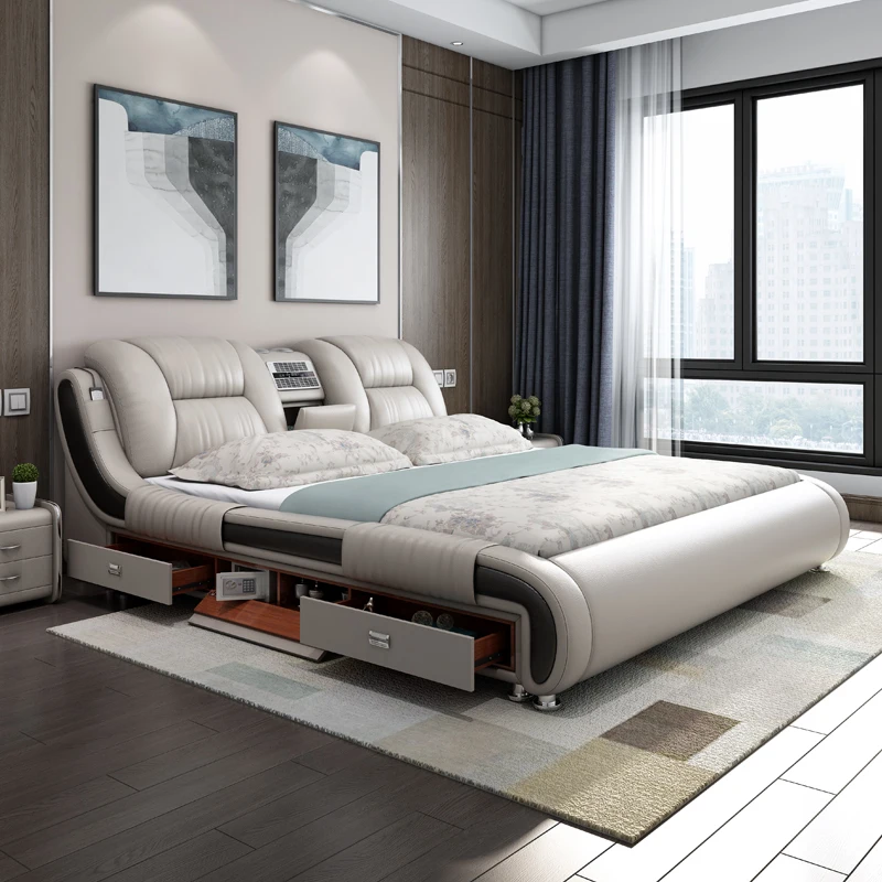 Hot Products Smart Leather Bed Speaker Air Purification Device Projector Soft Bed Deluxe King Upholstered Multifunctional Bed