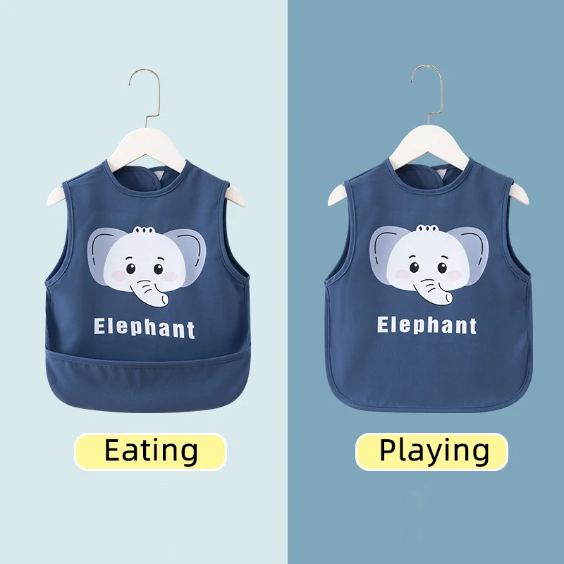 Children Eating Bib Waterproof Sleeveless Apron Cute Cartoon Baby Kids Feeding Stuff Toddler Saliva Towel Boy Girl Pocket Clothe