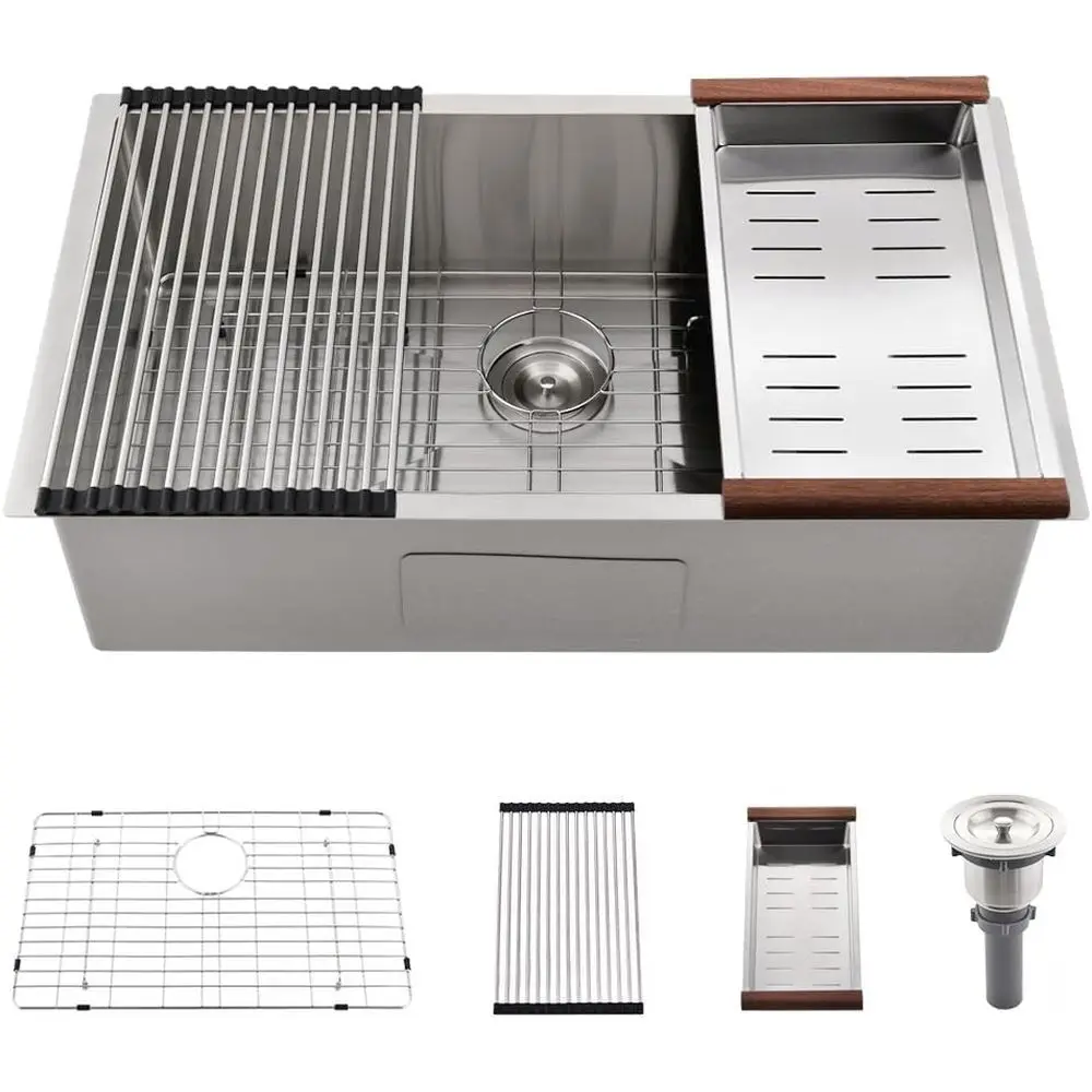 

27 Inch Undermount Kitchen Sink -27x19 StainlSteel Undermount Sinks 18 Gauge Deep Single Bowl Kitchen Sinks with Colr