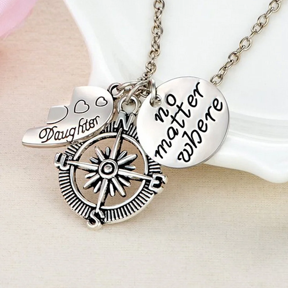 

2 pcs Compass Necklace Premium Alloy Shiny Surface Mother'S Day Gift For Mom Christmas Jewelry Mother'S Day Gift Present