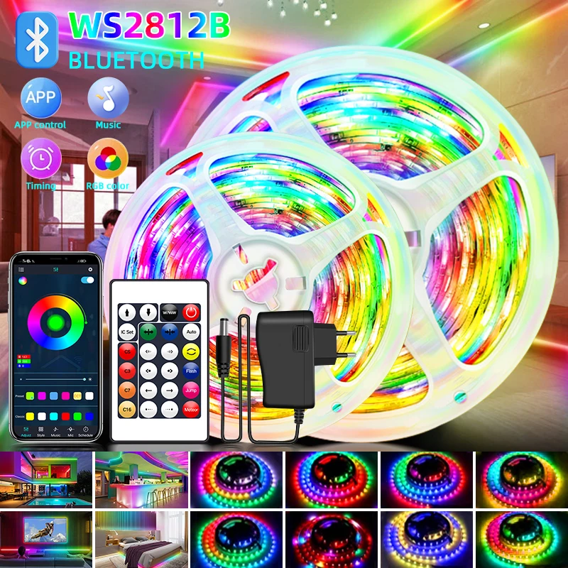 WS2812B Dream LED Strip Lights Bluetooth 5050 DC 12V RGB BCCT RGBW Dream Color Light Bedroom TV Computer Set+Power Supply