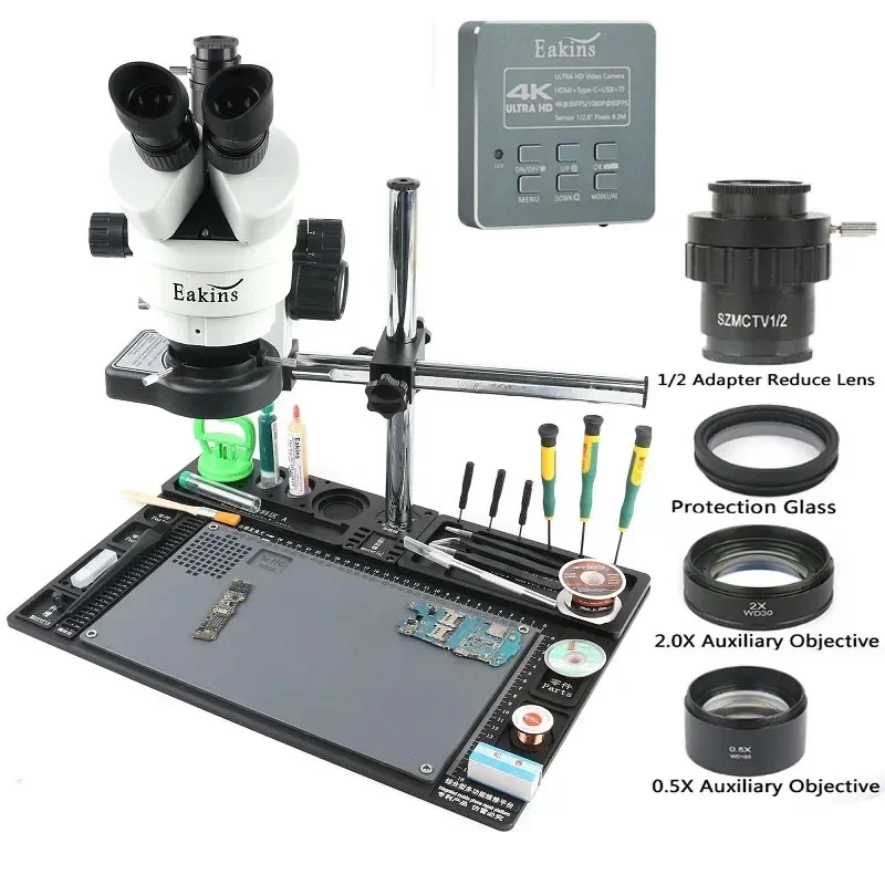 3.5-90X Simul Focal Zoom Trinocular Stereo Microscope 8.3MP 4K HDMI USB Video Camera Aluminum Workbench Stand Phone PCB Repair