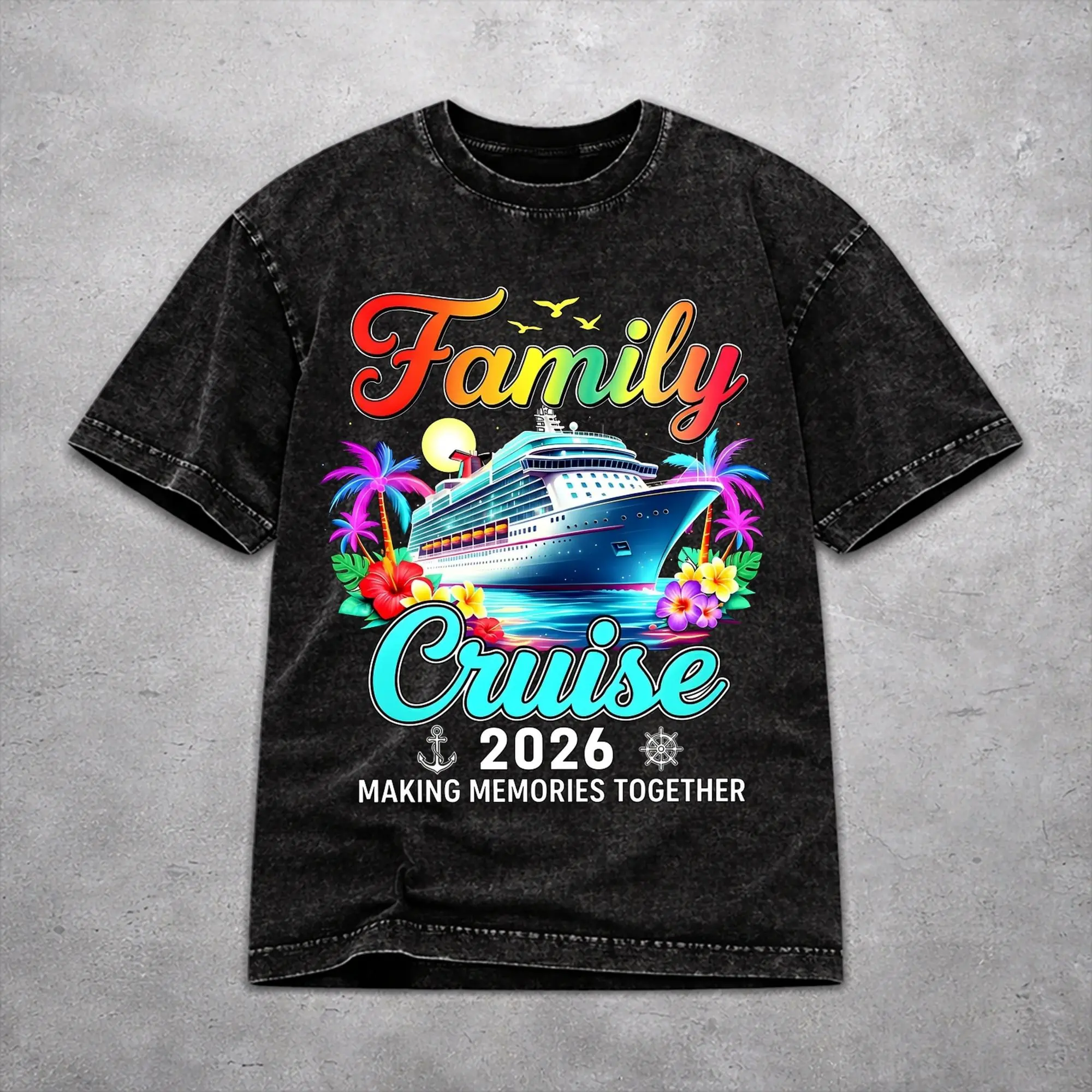 Harajuku Family Cruise 2026  Outfit T-Shirts for Men Women Making Memories Together Washed Cotton Tee Shirt Clothing