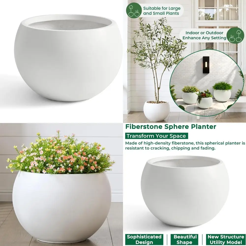 أصيص زهور مستدير كبير مع تصريف للنباتات الداخلية، قطر 19.3 × 13 ارتفاع، قابس سيليكون متضمن