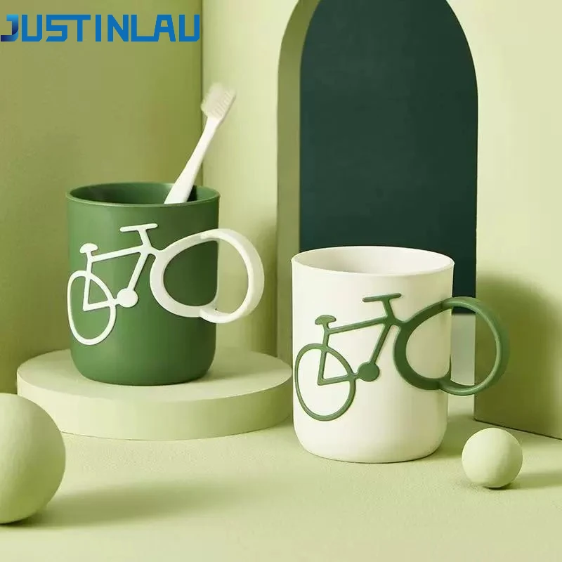 JUSTINLAU Creative Mouthwash Cups Couple Bike Handle Brushing Cup, Wash Cup, Plastic Gargle Cup, Bathroom Tumbler, Home Decor