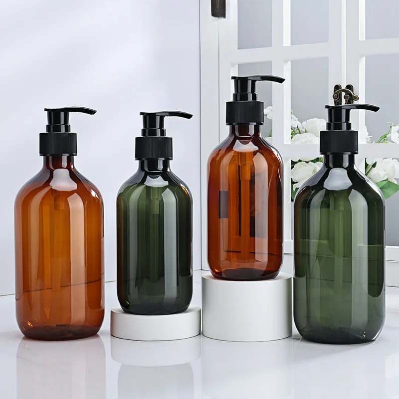 

Plastic Hand Sanitizer Bottle Lotion Shower Gel Shampoo Press Pump Portable Container Bottle -2 Pcs -300ml/500ml - Brown/Green