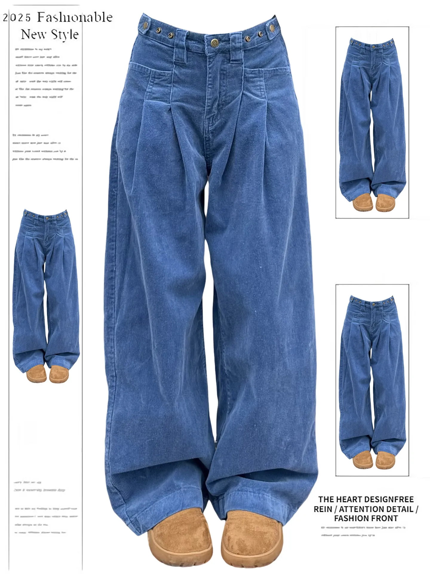 Retro American Waist Adjustable Corduroy Work Pants Men Women Wide Leg  Street Cleanfit Long Trousers Trendy Jeans