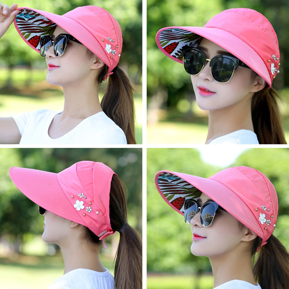 قبعة شمس للنساء بحافة واسعة قابلة للطي للحماية من الأشعة فوق البنفسجية، قبعة شاطئ صيفية عصرية قابلة للتعبئة في الهواء الطلق، قبعات علوية فارغة #4