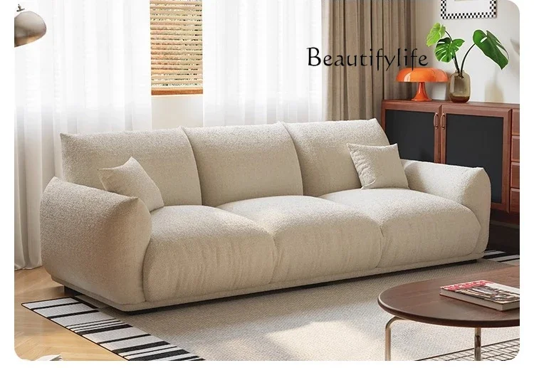 G French White Lamb Wool Cheese Bag Cream Wind Sofa Living Room Size Apartment Retro Straight Row Fabric Sofa