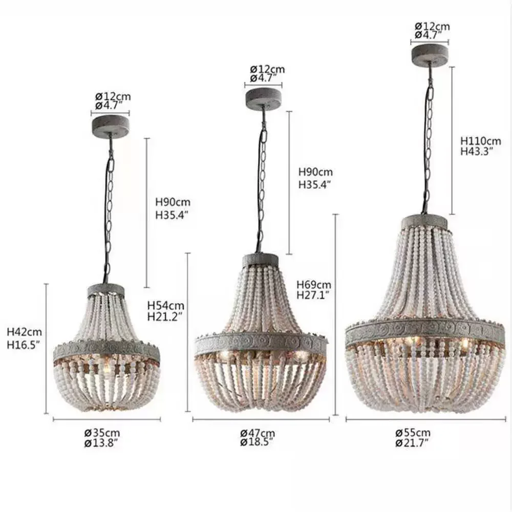 American Country style Retro Hanging Lime white Wooden Beads Pendant Lamp LED lights E27 AC 110V 220V for Bedroom Living Room
