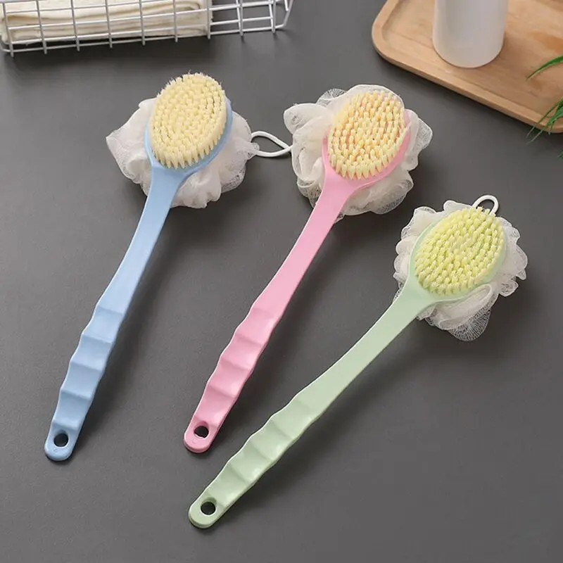 Two-sided Back Brush with Bristles and Loofah, Promote Blood Circulation Bath Brush Long Handle Exfoliating Brush for Wet or Dry