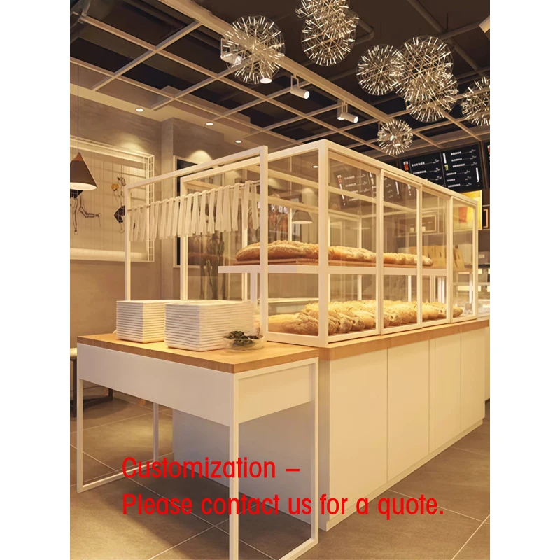 custom.Customizable Heavy Duty Glass Back Metal Bread Display Stand LED Lighting Ladder Shelves Supermarket Sho