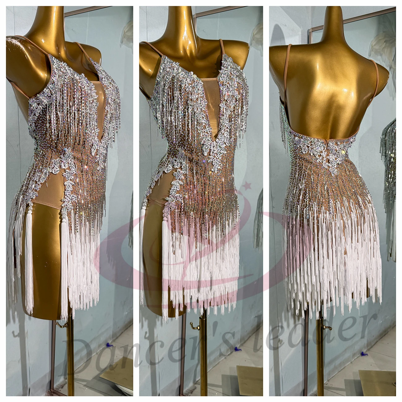 라틴 댄스 성인 어린이 드레스 라인 석 하이 엔드 맞춤형 눈송이 서스펜더 탱고 여성 성인 전문 의류