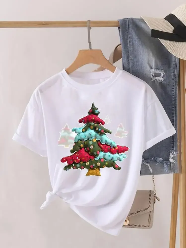 Print Women Tee Christmas Holiday Top Fashion Lady New Year Shirt Clothing Clothes Graphic T-shirt oversized t shirt