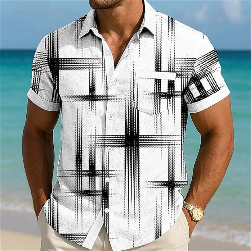 

Men's Shirts 3D Print Geometric Pattern Color Shirt Button Up Shirt Short Sleeve Fashion Casual Turndown Vacation Women Shirts