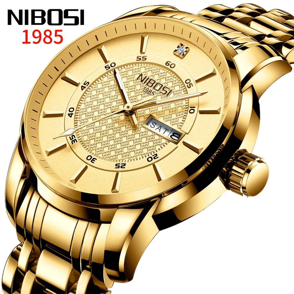 NIBOSI Watch for Men Analog Waterproof Diamond Men's Watch with Week-Date Stainless Steel Waterproof  Business Quartz Watch Men