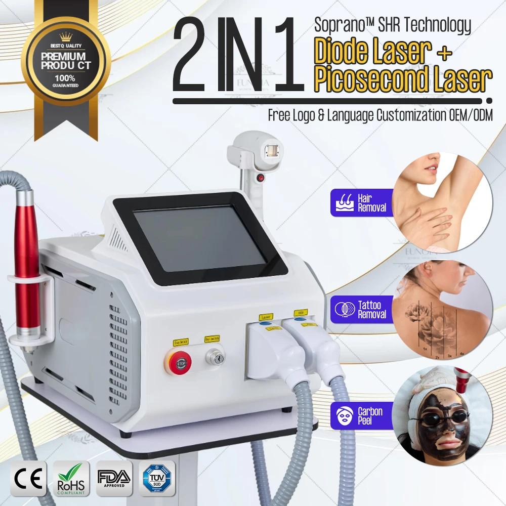 

SHR Diode Laser Picotech 2 in 1 Hair Removal Machine Tattoo Cleaning Soprano Ice Titanium Professional Beauty Equipment Home Use