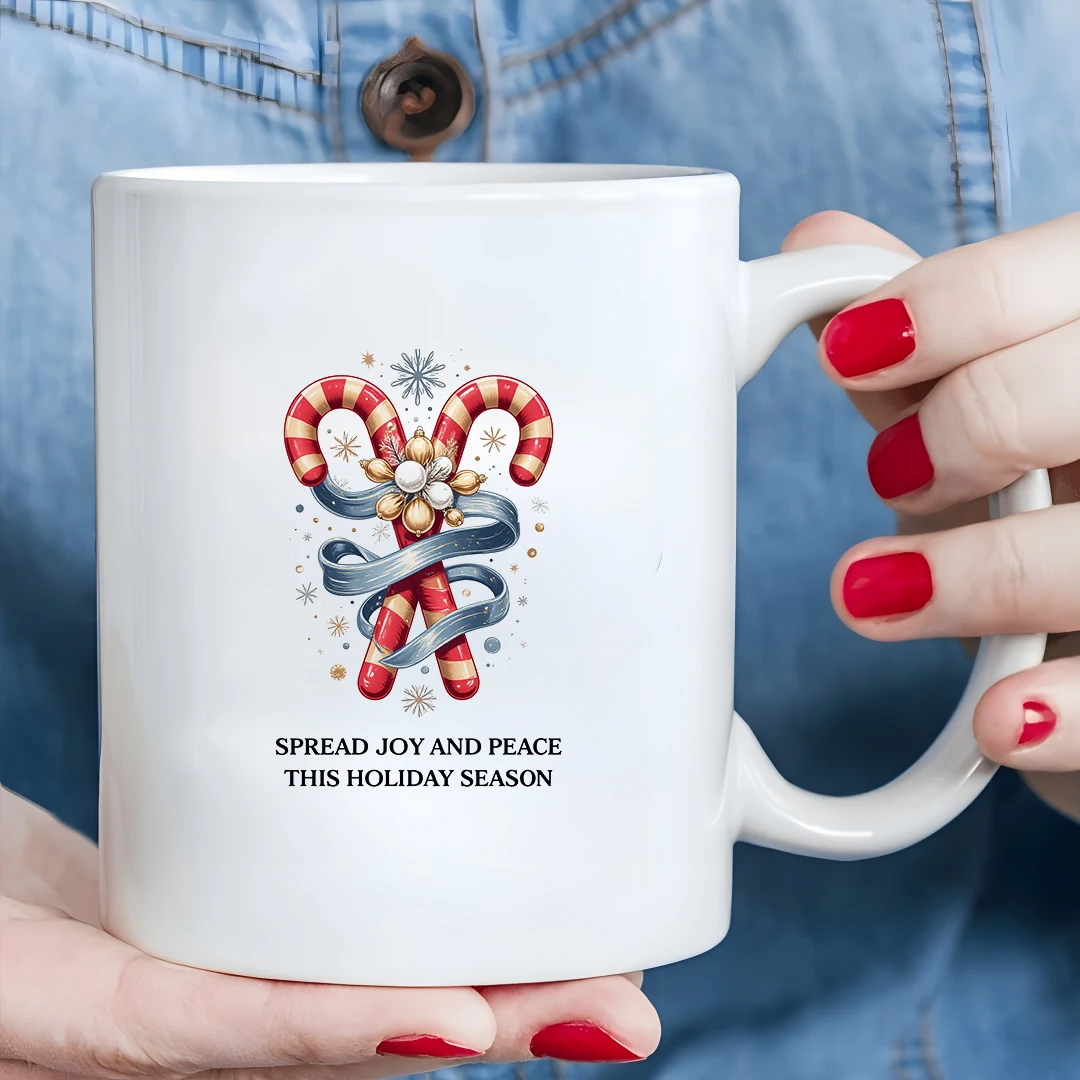 

11oz Cup + Christmas Candy Cane Design + Kids Holiday Cup + Essential for Family Office - Christmas Gift Selection