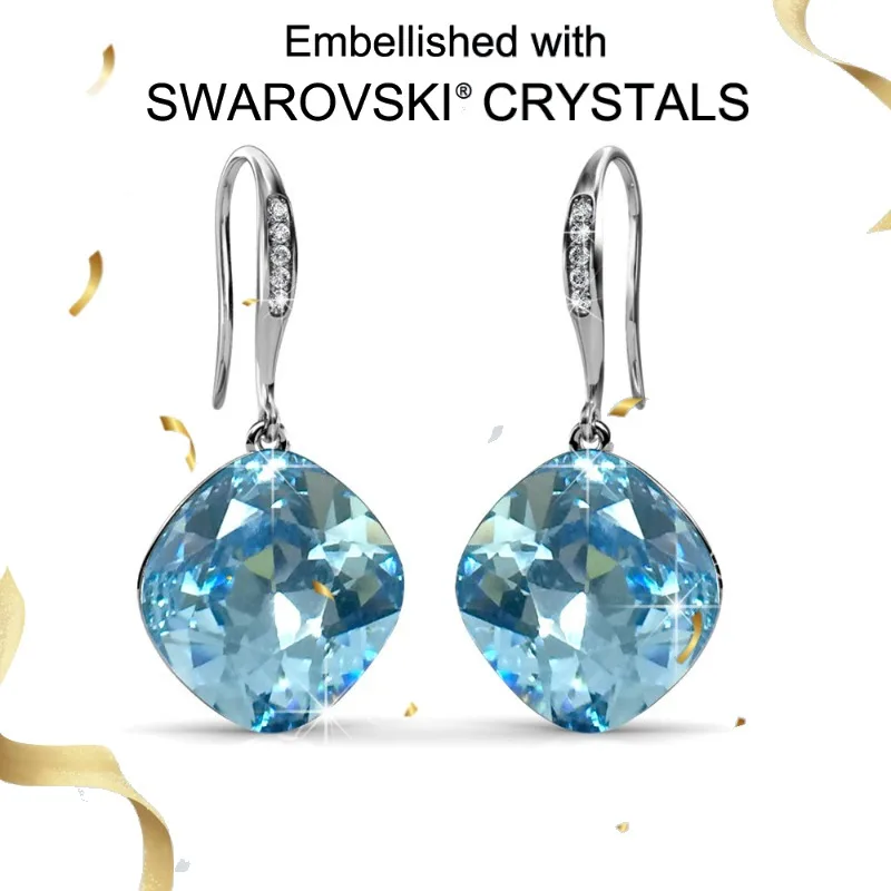 

Daisini стерлингового серебра 925 пробы, висячие серьги ледяного синего цвета с кристаллами Сваровски для женщин и мужчин, позолоченные ювелирные изделия 18 карат