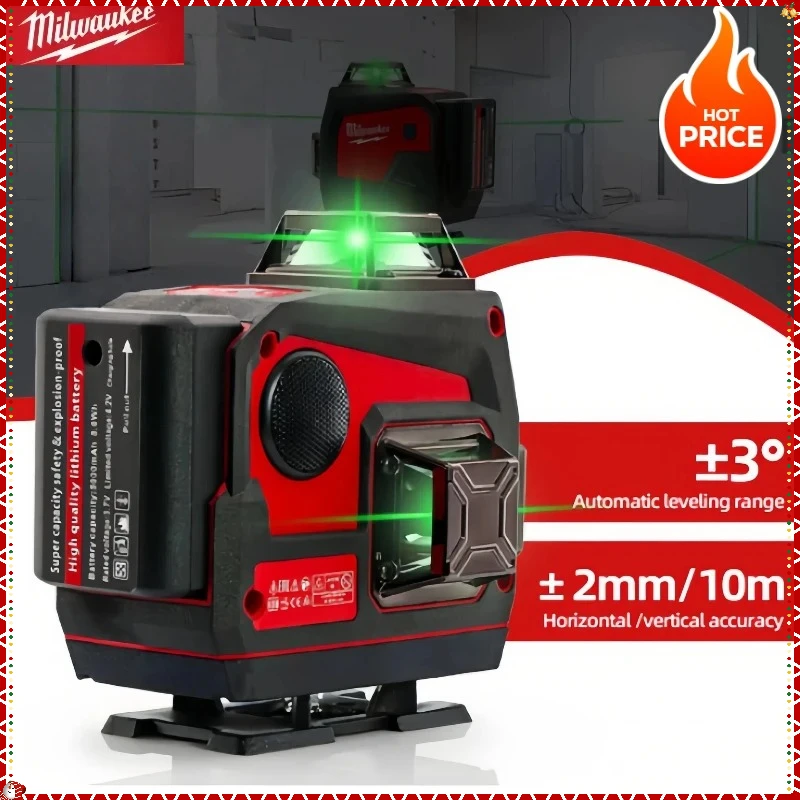 Milwaukee 360° Horizontal And Vertical Cross Green Light Self-Leveling Tools 16 Lines Laser Level 4D Self Leveling Tool