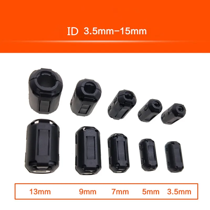 10pcs 5mm 6.5mm 8mm10mm 13mm 15mm Inner Bore EMI Filter Ferrite Bead Clip Cable Wire Noise Cancel Ferrite Ring Black/Grey
