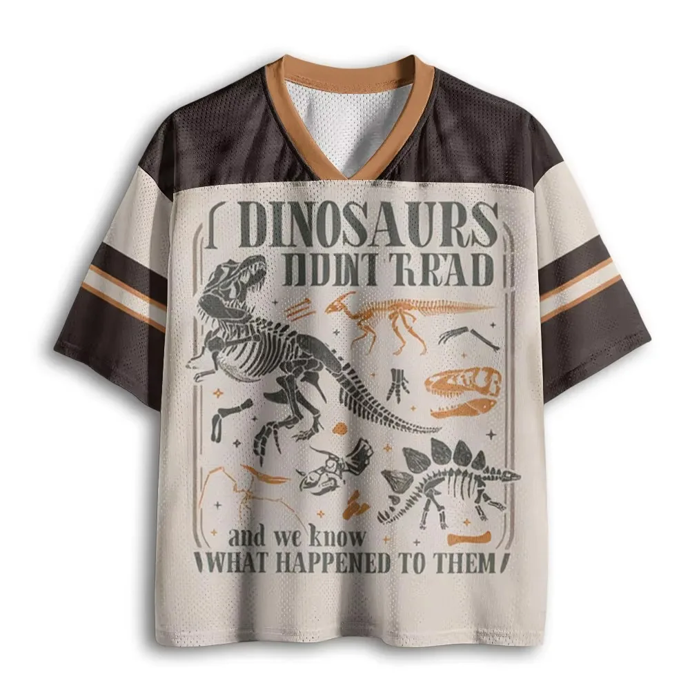 2026 Retro Dinosaur Fossil Skeleton T Shirt No Reading Maxims Print Mesh Short Sleeve Summer Casual Harajuku Streetwear Tees