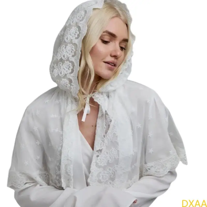 

DXAA Lace Wrap Scarf for Church Prayer Attendance Mass Headscarf Mantilla Turban Veils Headcover for Religious Event Gathering