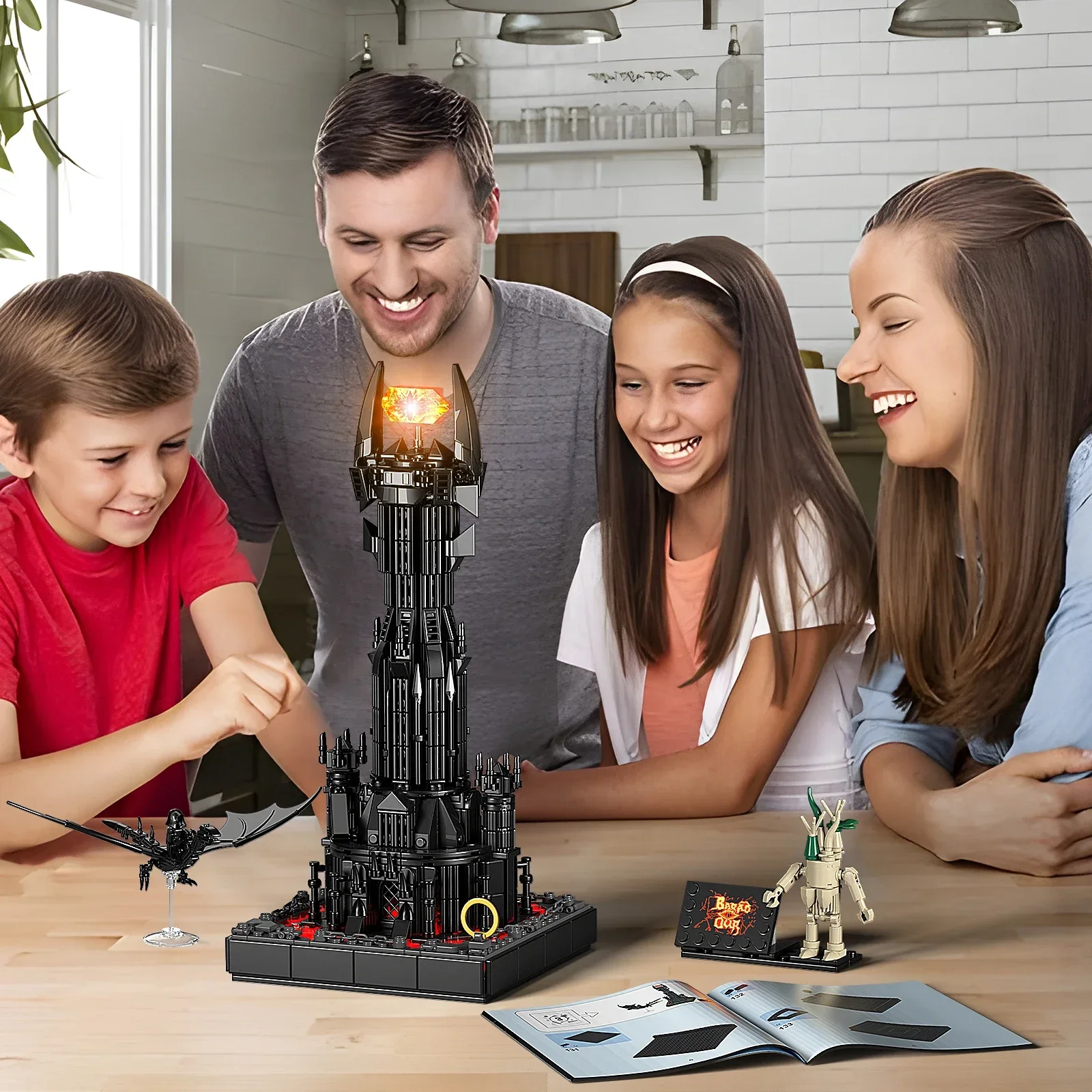 

MOC Lorded Ring Черная дьявольская башня, набор строительных блоков со светодиодной подсветкой, волшебная крепость, замок, кирпичи, игрушки, подарки для детей (778 шт.)
