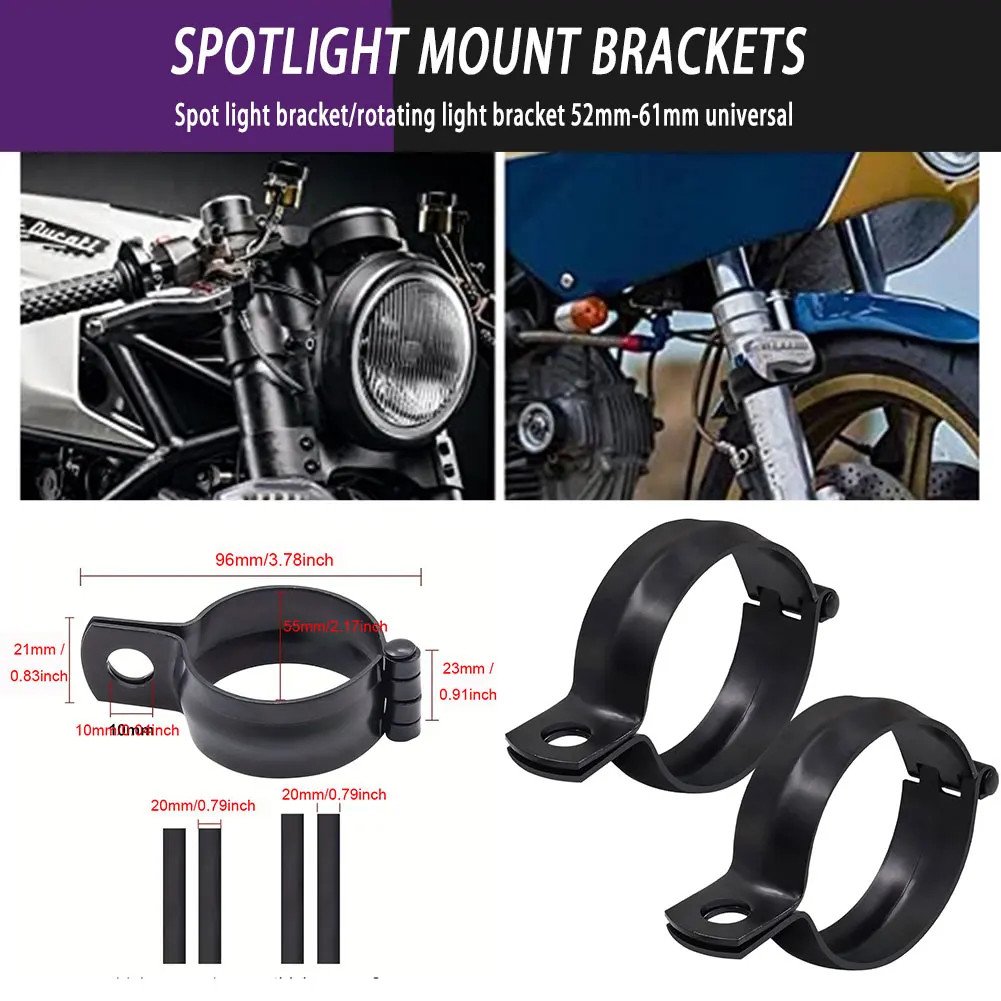 

Motorcycle Parts Spotlight Mount Brackets Easy Installation No Drilling Adjustable 52mm-61mm Universal Rotating Light Bracket