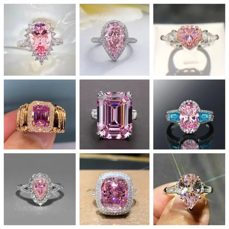 2026 New Pink Princess Square Engagement Ring, Sparkling Cubic Zircon Women's Luxury Proposal Gift Fashion Jewelry