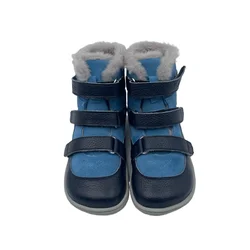 TipieToes Top Brand Barefoot Genuine Leather Baby Toddler Girl Boy Kids Shoes For Fashion Winter Snow Boots 3 Straps Fur Inside