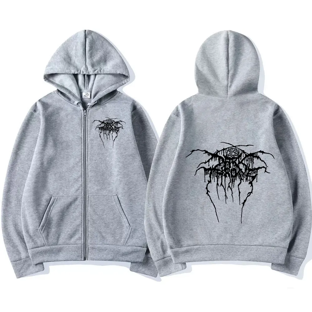 Darkthrone Logo Graphic Zip Up Hoodies Death Metal Gothic Band Zipper Sweatshirts Men Women Oversized Fleece Jacket Hoody Coats