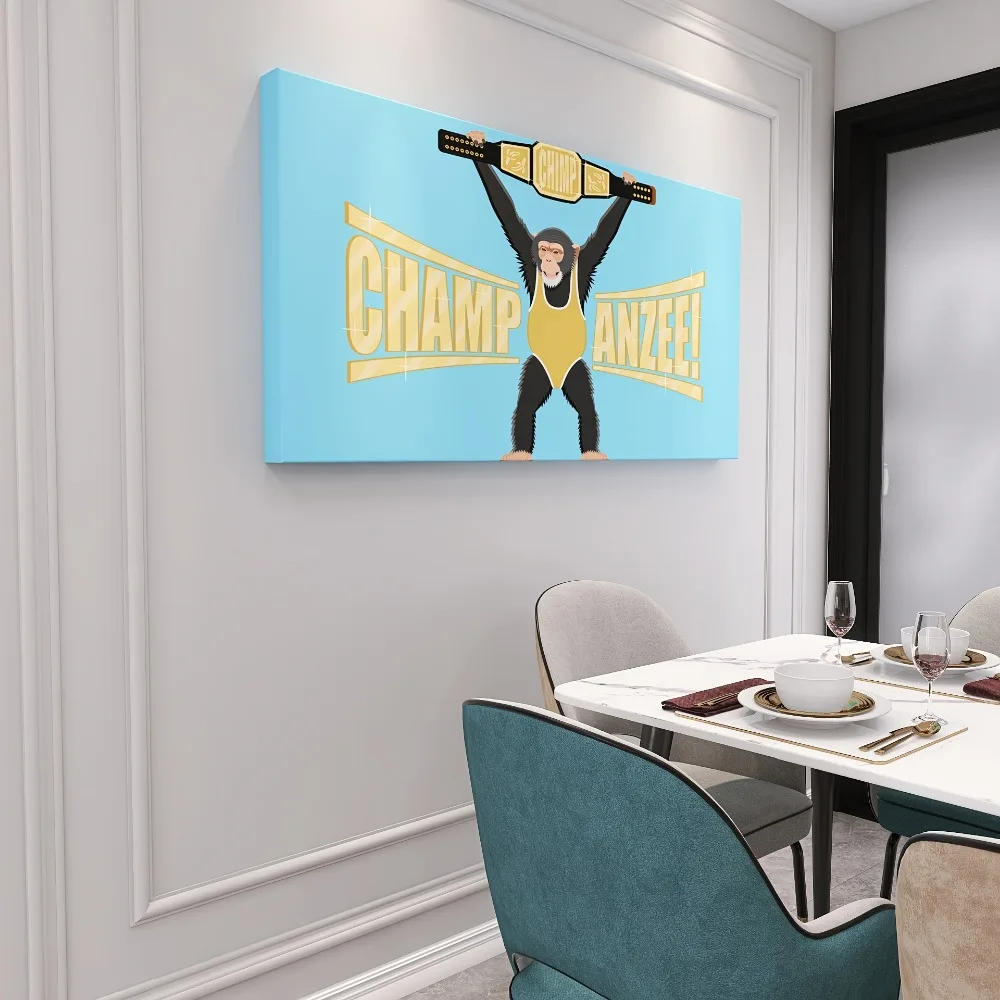 

Champagne Monkey Canvas Art - 1.5 "thick pine frame with vivid blue background, perfect for interior decoration