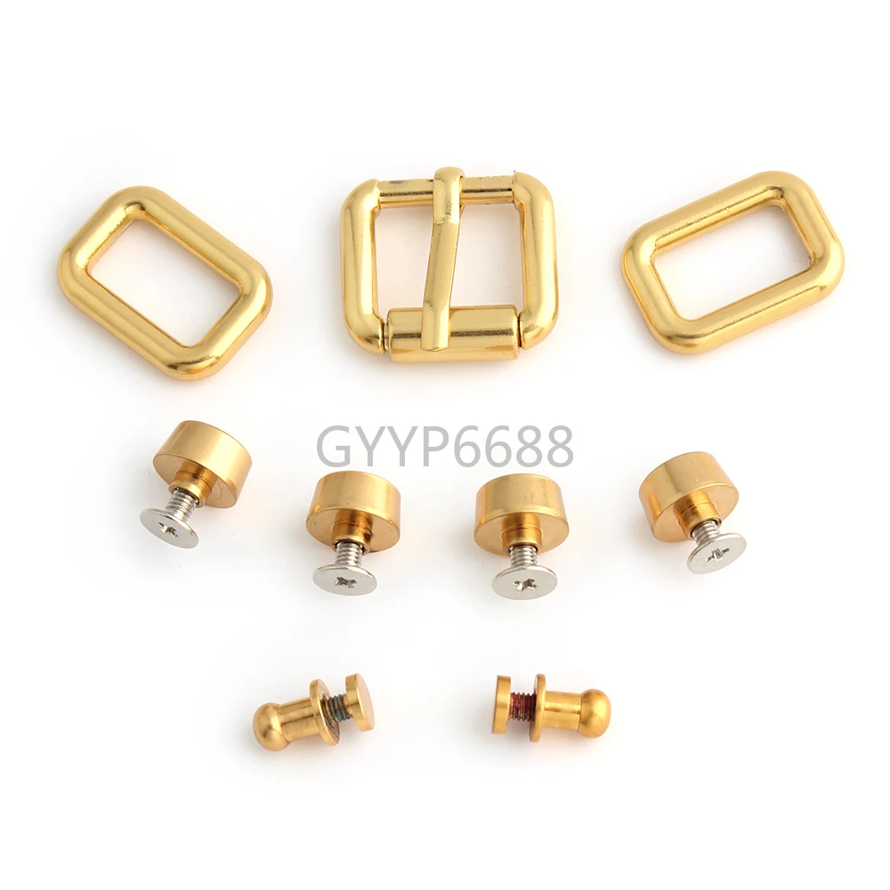 1/4/10Sets Satin Gold Zipper Sliders For Handbag Purse Bags Eyelet Connect Hook Screwback Rivets Roller Pin Buckles Accessories
