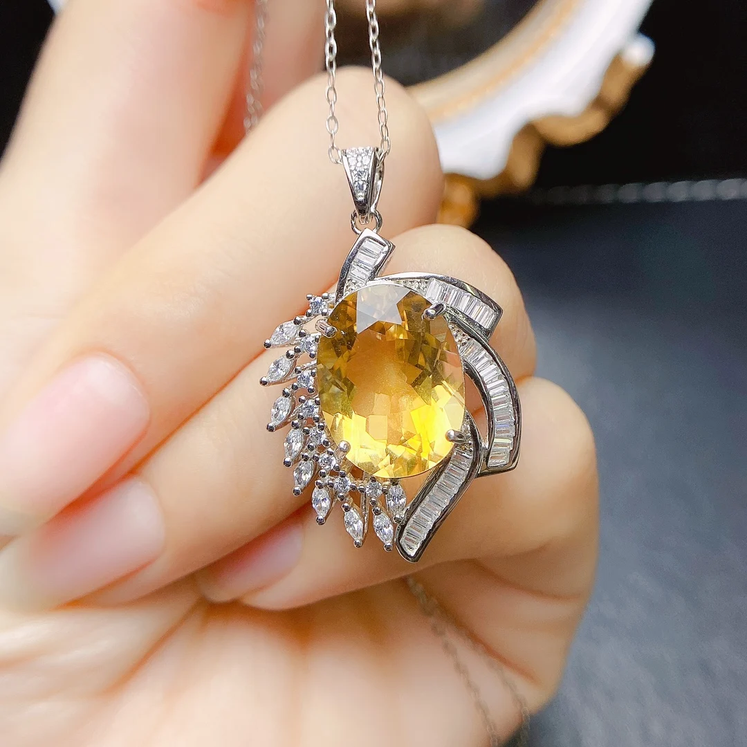 FS Silver 925 Jewelry Necklace With Natural Citrine Gemstones Pendants for Women Wedding Engagement Party Gift Wholesale MeiBaPJ