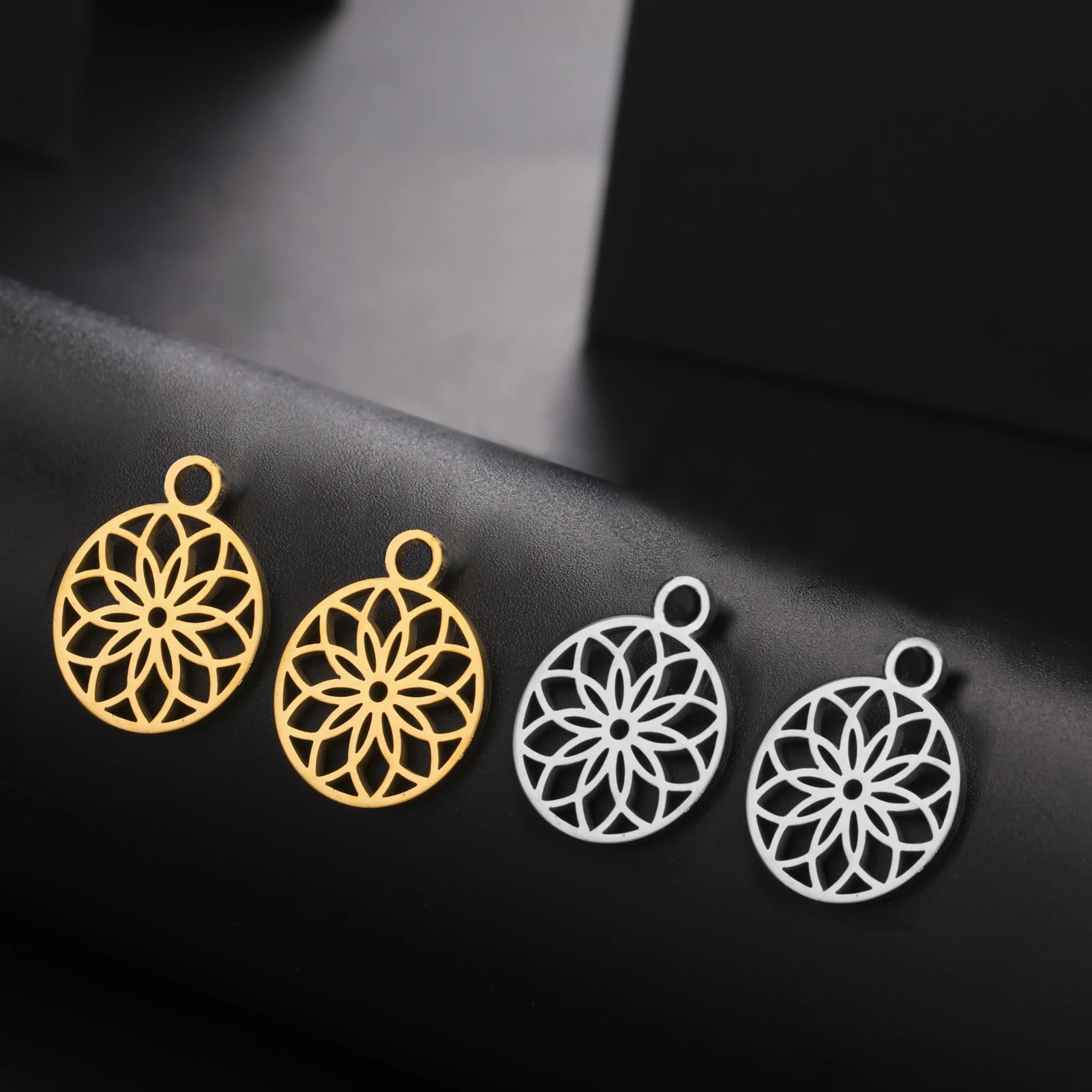 EUEAVAN 1pc Flower of Life Stainless Steel Charms for Jewelry Making Mandala Floral Sacred Geometry Charm Pendant DIY Necklace