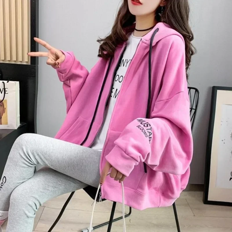 Cotton Hooded Sweatshirt for Women Spring and Autumn Long Sleeve Hoodies Kpop 2000s Korean Popular Clothes Y2k Style Woman Tops