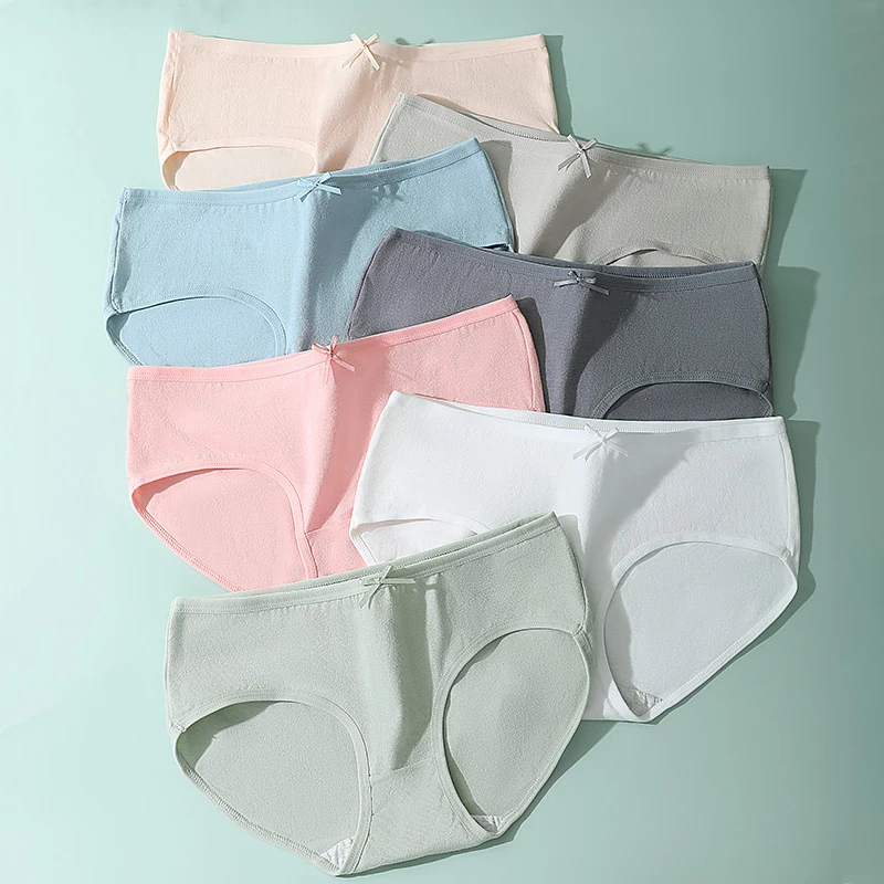 7/5Pcs Women Panties Cotton Breathable Female Underwear Seamless Sexy Ladies Low Waist Lingeries Cute Bow Young Girls Briefs