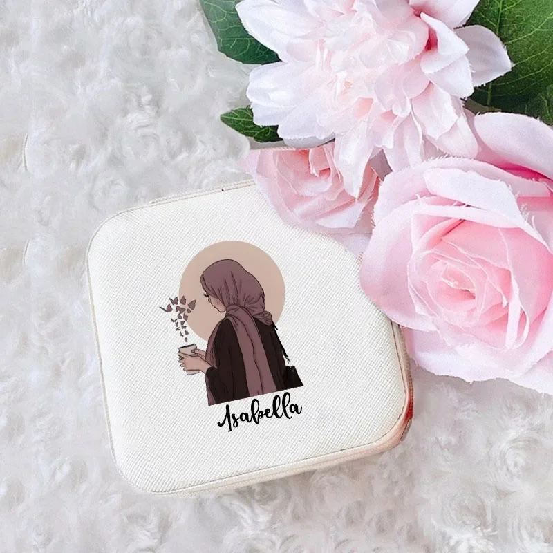 Personalised Hijabi Girl Jewellery Box Custom Name Muslim Girls Jewelry Case Travel Jewelry Storage Boxes Festive Birthday Gift