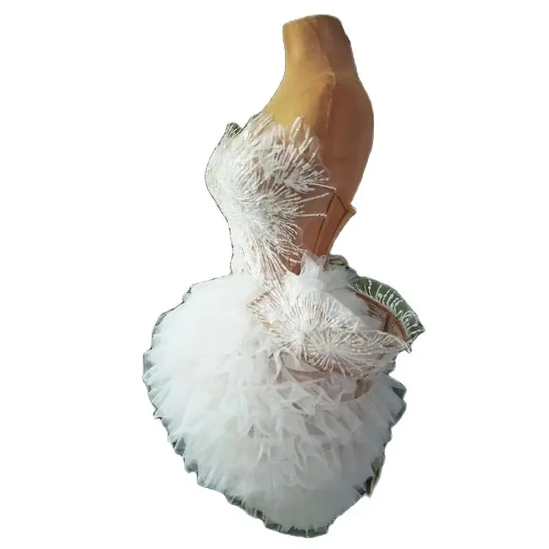 

White Party Costume Sequins Mesh Party Dress Women Backless Celebrate Evening Dresses Gown Stage Performance Wear