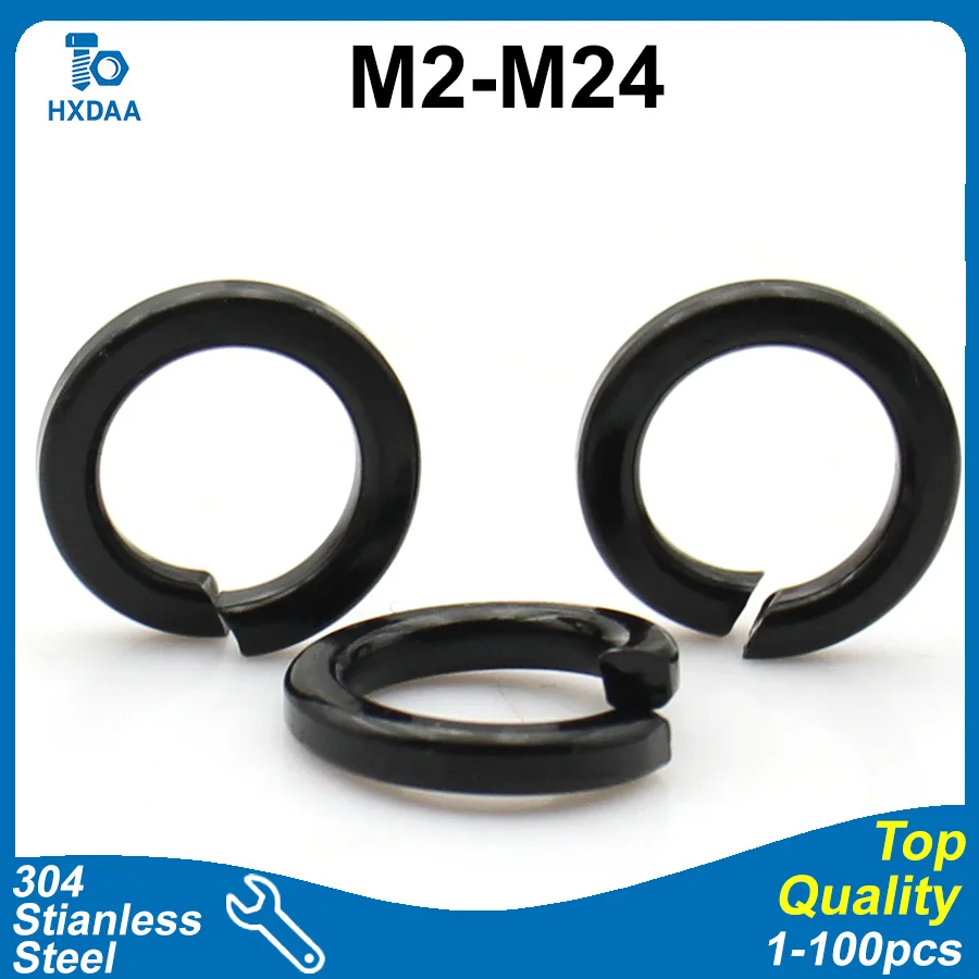 M2 M2.5 M3 M4 M5 M6 M7 M8 M10-M24 304 Stainless Steel Spring Washers Black Split Lock Washer DIN 127