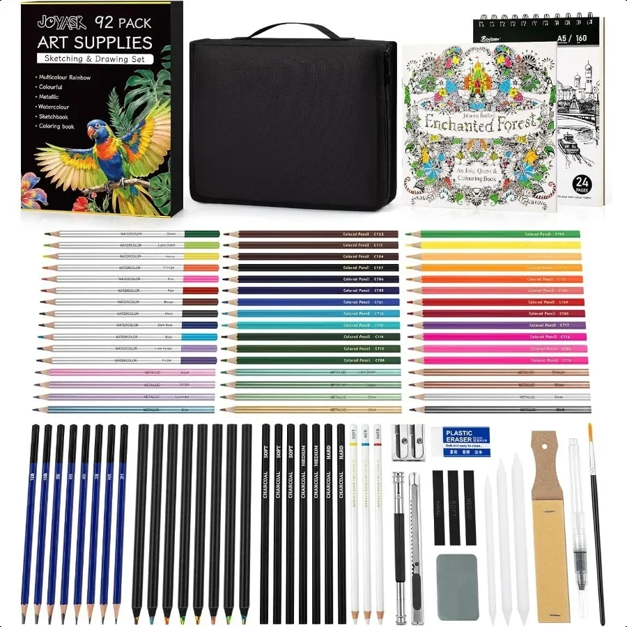 

92 Pack Art plies Sketching Kit Color Pencil Set with Rainbow Colored Graphite Watercolor Metallic Charcoal Pencil Art Set Draw