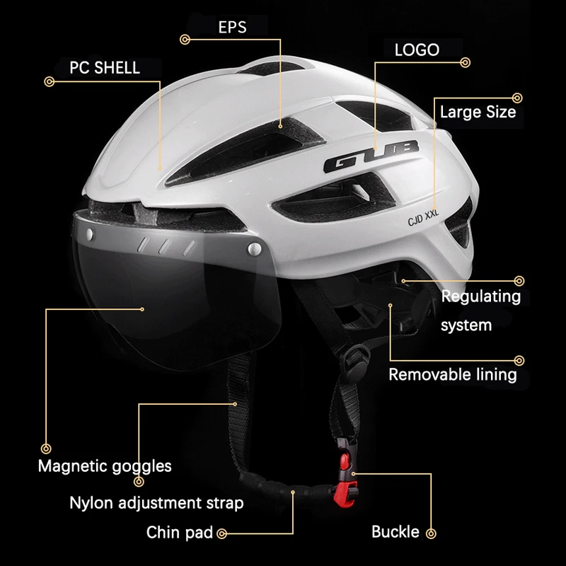 GUB Rear Light Bicycle Helmet Road Bike Cycling Helmet with 3 Lens Adults Oversized 57-65cm Mountain Cycling Cap Casco Ciclismo