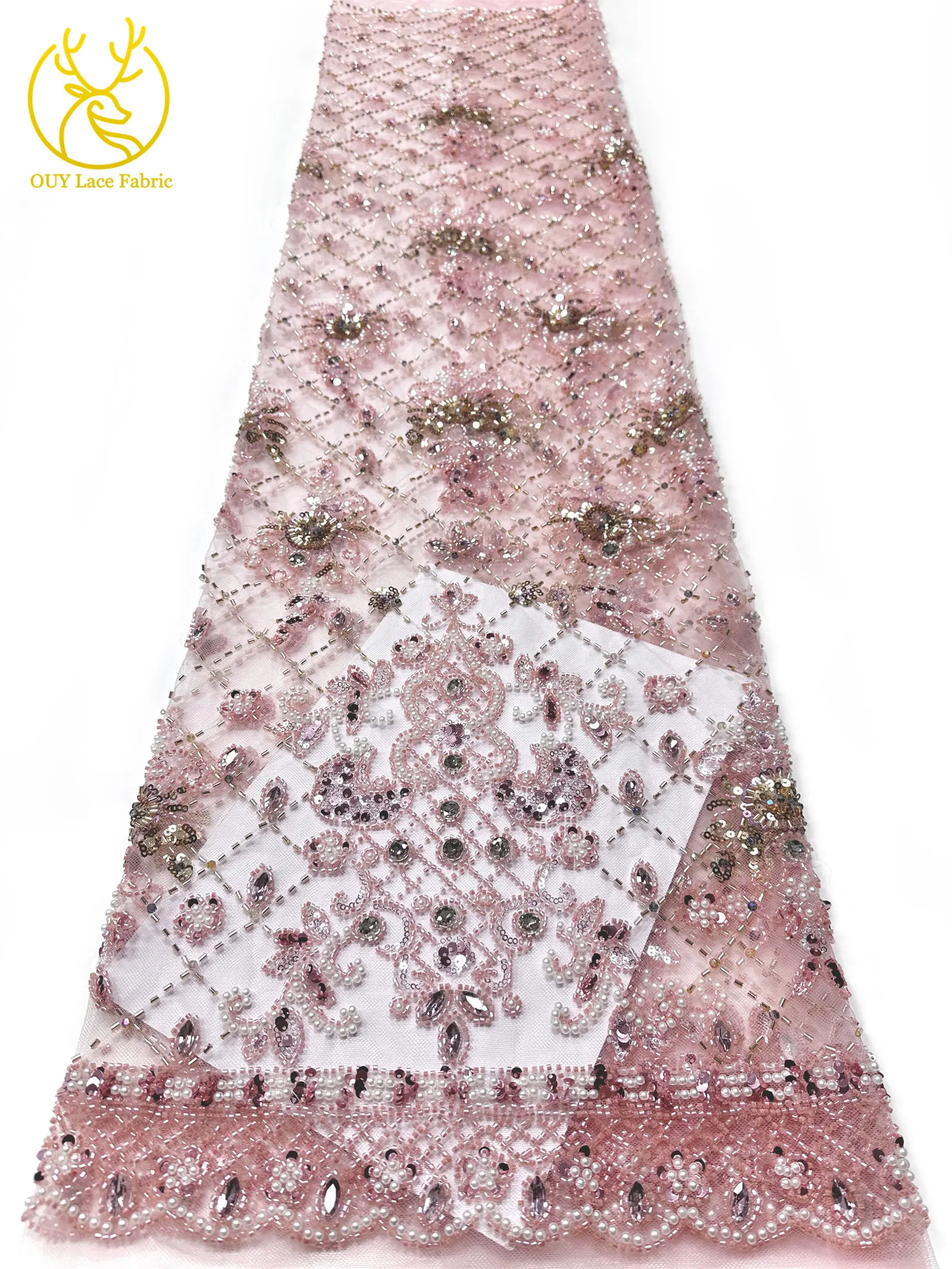 Lila afrikanischer Edelstein-Perlen-Spitzenstoff 2026 Luxuriöser französischer Pailletten-Spitzenstoff für Damen Brautkleid Hochzeitskleid Nähen 5 Yards – Detail 16