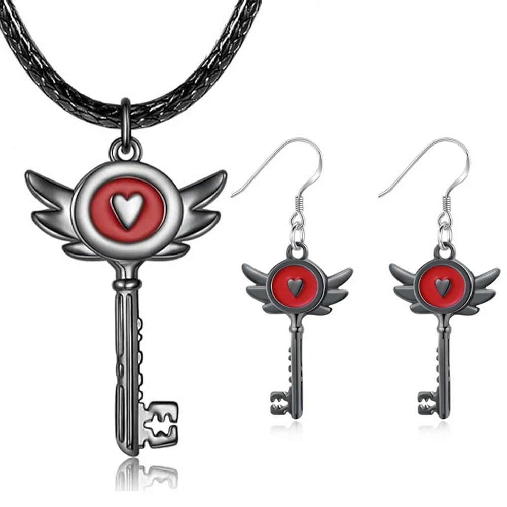 Hazbin Earring Necklace Heart Padkey Portal Inspired Key Pendant Hotel Lucifer Alastor Group Cosplay Costume Jewelry Teens Girl