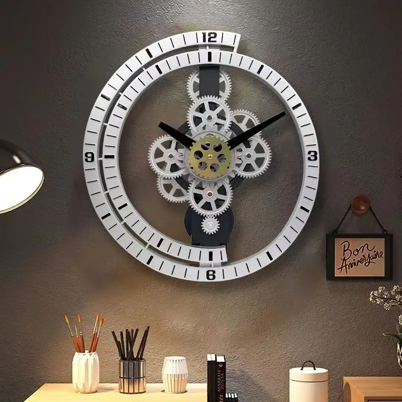 European Gear Rotating Wall Clock, Silent clock, Industrial Style Design, Living Room, Office Art  Wall Decoration Horologle