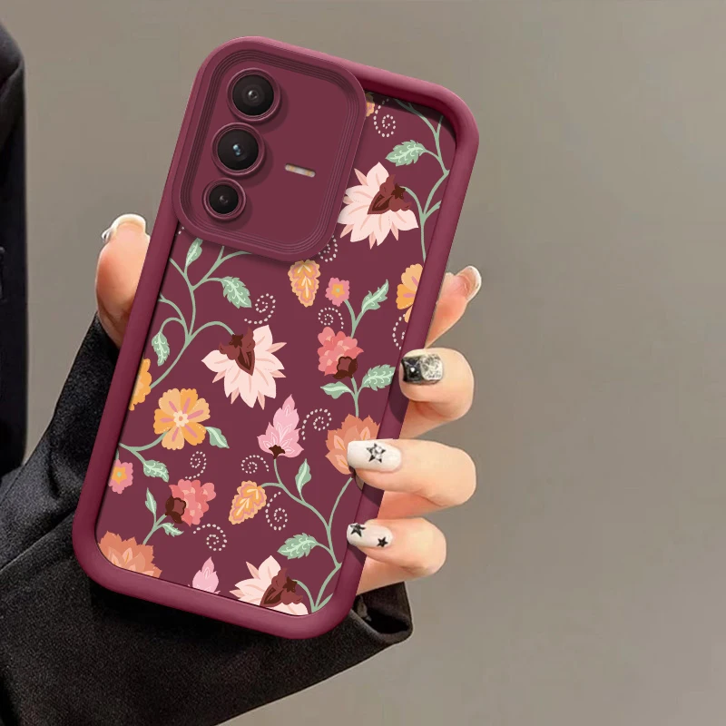 حافظة لهاتف فيفو V60 V29 V27E V27 V25 V50 V40 Pro V30 SE V30E V29E V23 V23E V20 Pro غطاء ناعم غير لامع على شكل زهرة #6