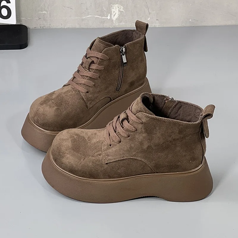 

Platform Women Lace Up Flats Ankle Boots Fashion Suede Casual Shoes Designer 2025 Winter Sneakers New Walking Zapatillas Mujer